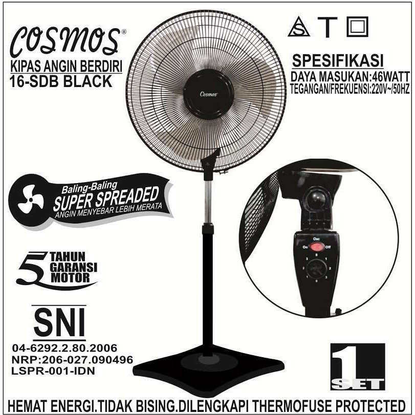 Cosmos 16SDB Kipas Angin 16" Standing Fan Berdiri Hitam