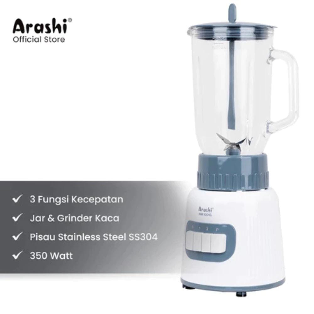 Arashi Blender Kaca 1 Liter ASB1001 Mesin Pelumat Chopper 350 Watt Pelumat 3 Mode Kecepatan Putih Abu - Image 3