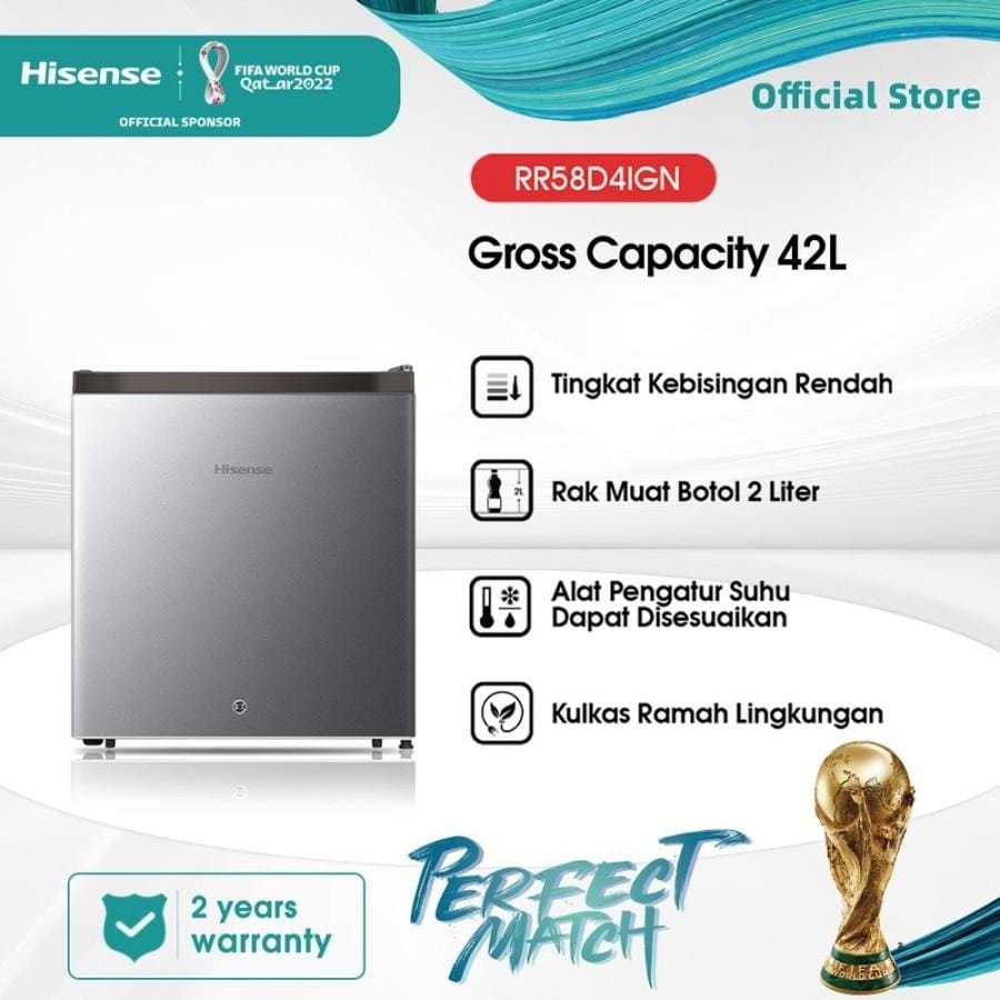 Hisense Kulkas Mini Portable 42L lemari es mini bar RR58D4IGN Silver - Image 2