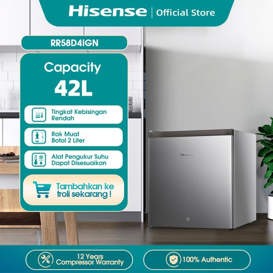 Hisense Kulkas Mini Portable 42L lemari es mini bar RR58D4IGN Silver - Image 4