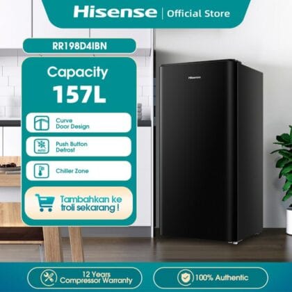 HISENSE RR198D4IBN Kulkas 1 Pintu 157 Liter